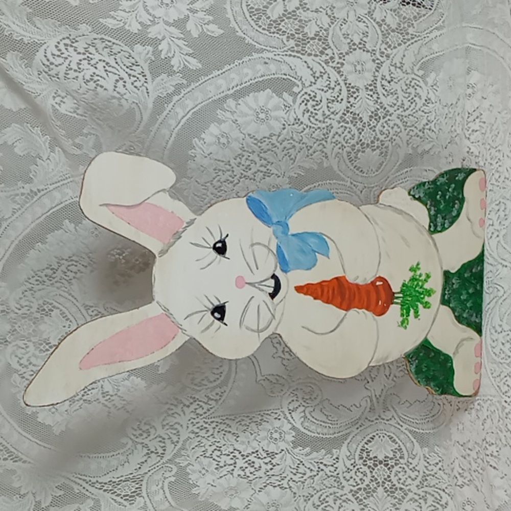 Handcrafted Wooden Fiberboard Bunny Figure With Carrot